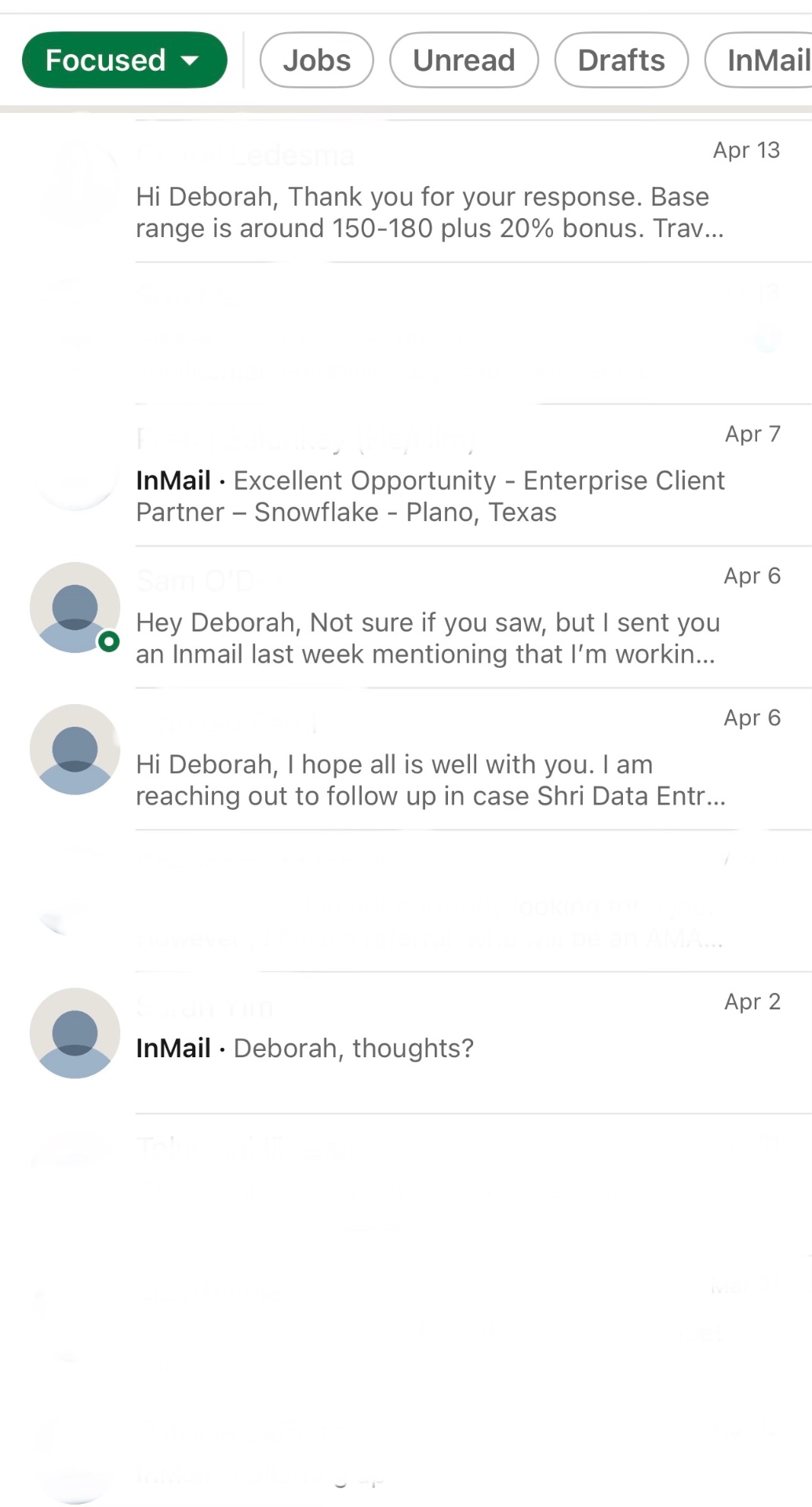 LinkedIn recruiter inbox messages — page 3